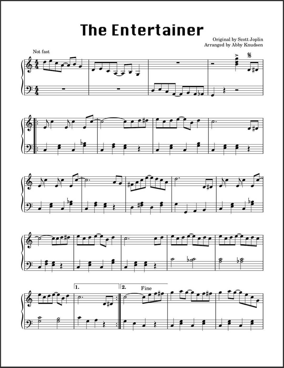 Simplified The Entertainer Easy Joplin Piano Sheet Music Printable inside Free Printable Sheet Music For The Entertainer