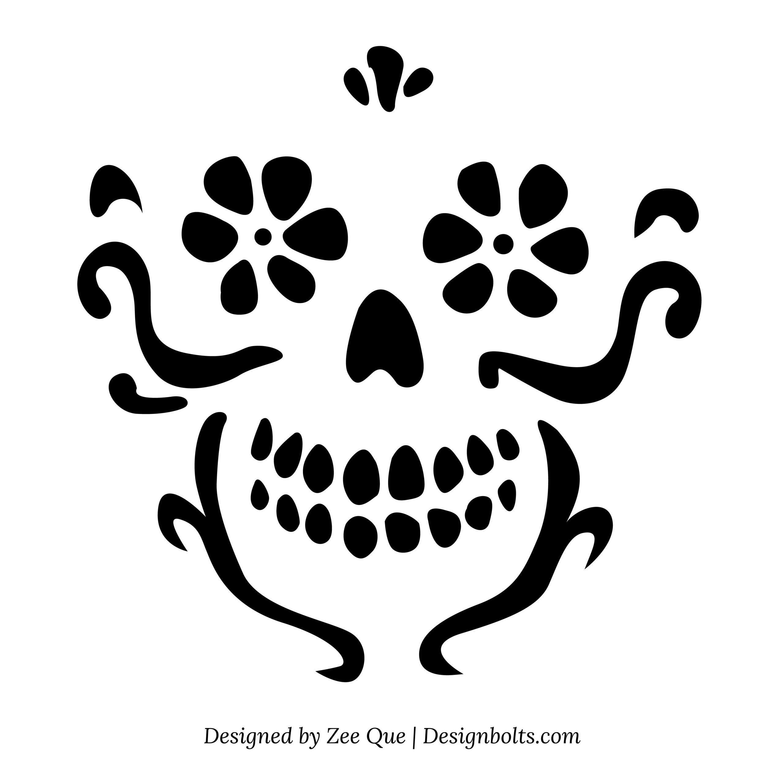 Skeleton / Sugar Skull (Free Pumpkin Stencil - Pumpkin Pattern with Free Printable Sugar Skull Pumpkin Stencils