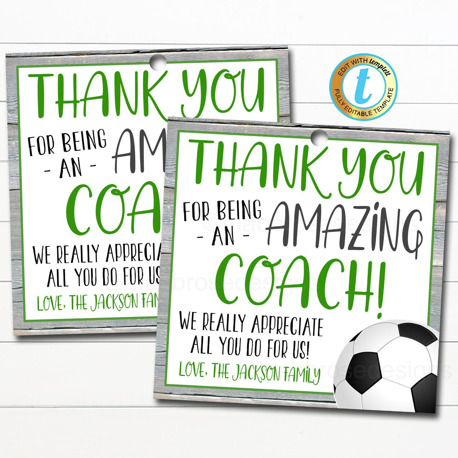 Soccer Coach Gift Tag, School Sports Team Appreciation, Thank You regarding Free Printable Soccer Thank You Cards