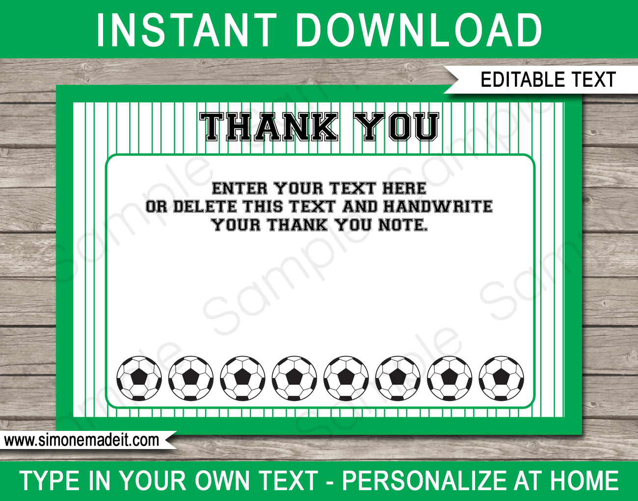 Soccer Party Thank You Cards Template - Green intended for Free Printable Soccer Thank You Cards