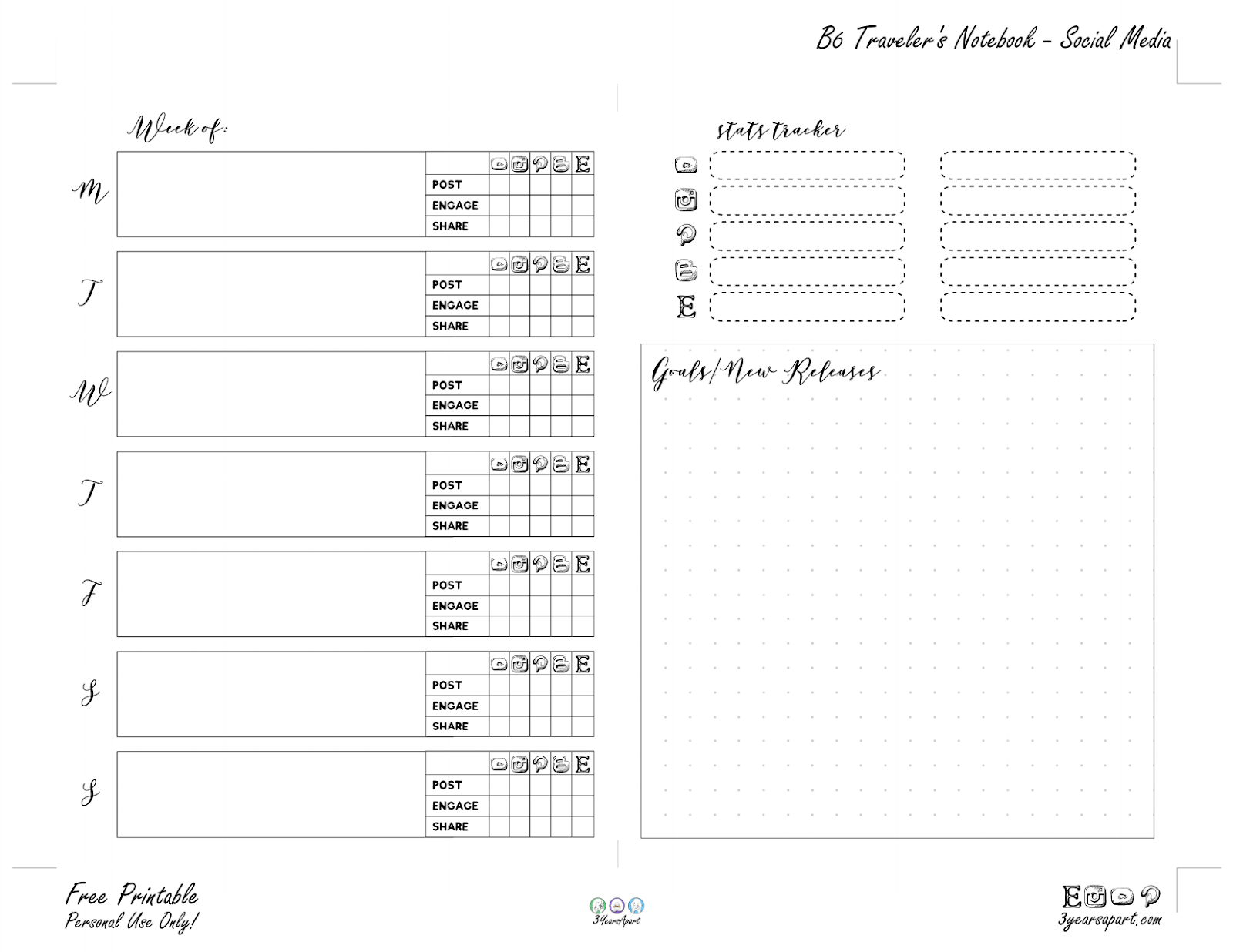 Social Media Planner Inserts | Free Printable For Traveler&amp;#039;S regarding Free Printable Traveler&amp;#039;S Notebook Inserts