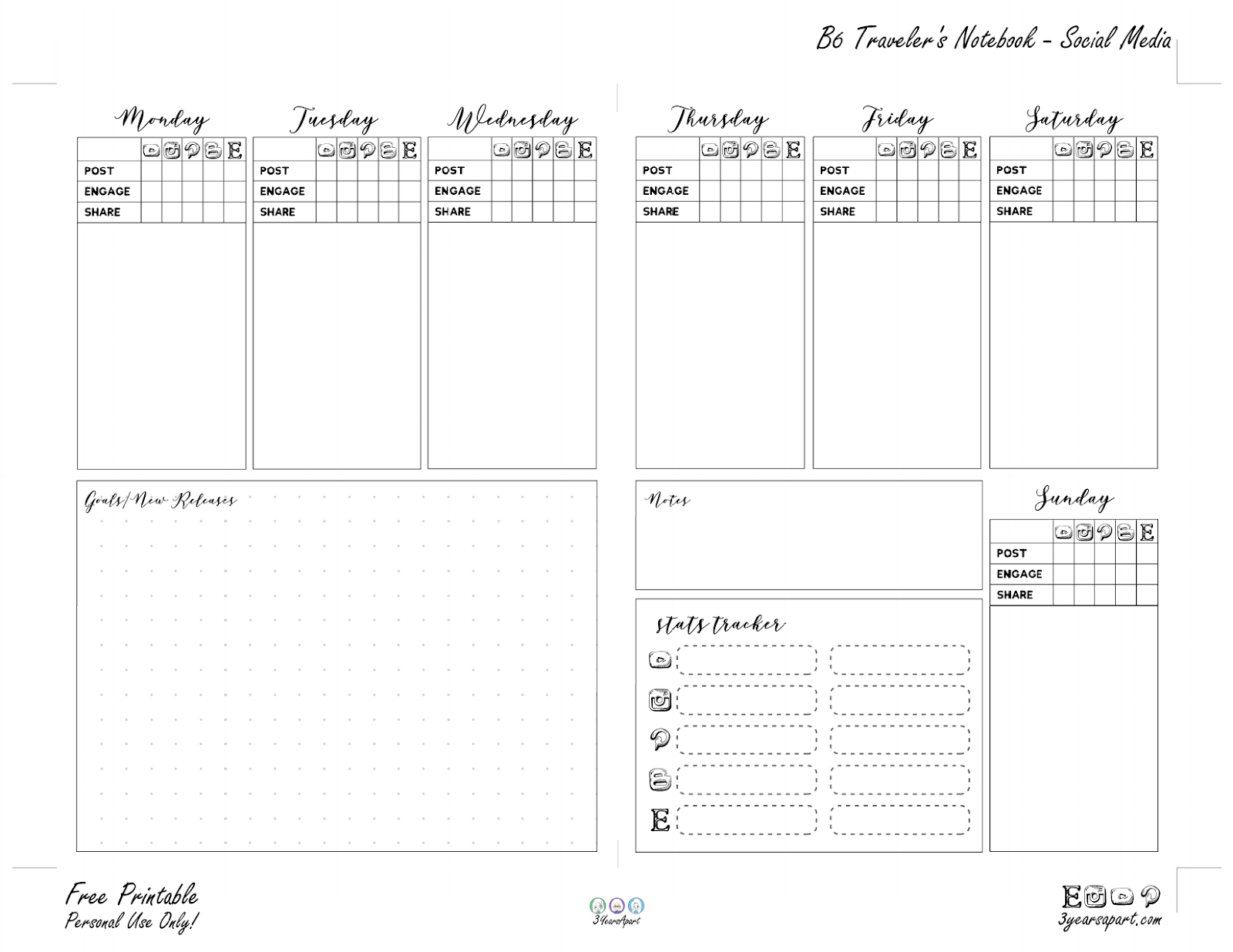 Social Media Planner Inserts | Free Printable For Traveler&amp;#039;S with Free Printable Traveler&amp;amp;#039;s Notebook Inserts