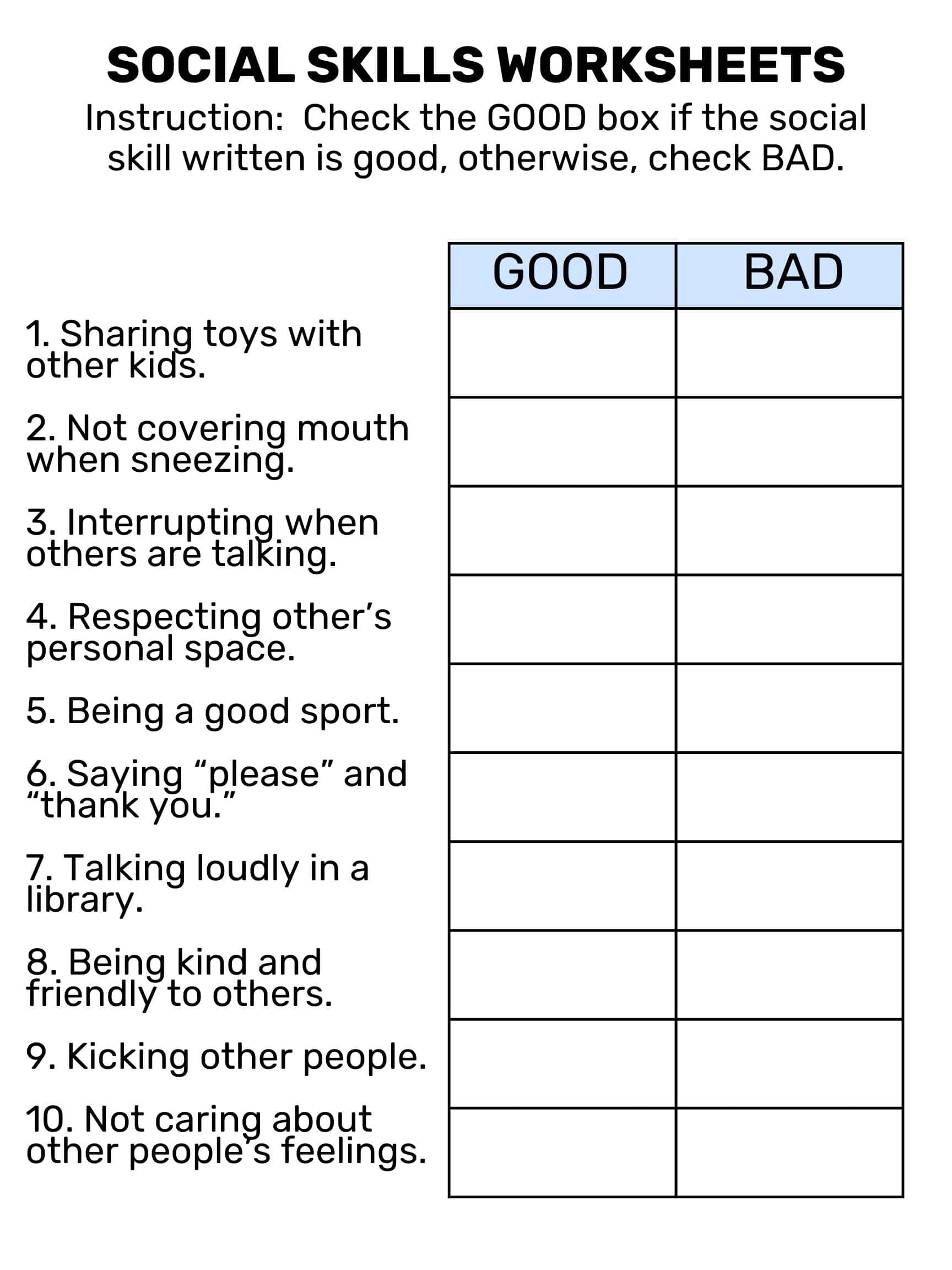 Social Skills Worksheets | Free Printable - Goally within Free Printable Social Skills Activities Worksheets