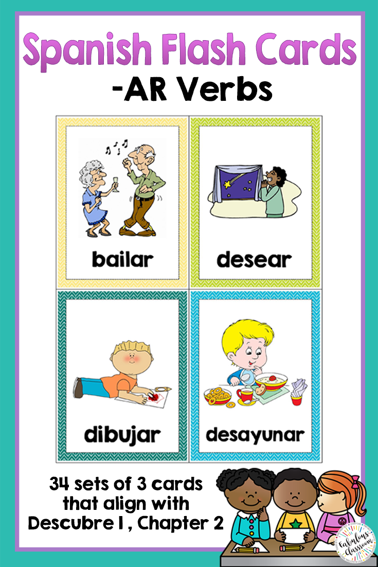 Spanish Ar Verbs Printable Flashcards | Descubre 1 | Learning for Free Printable Spanish Verb Flashcards