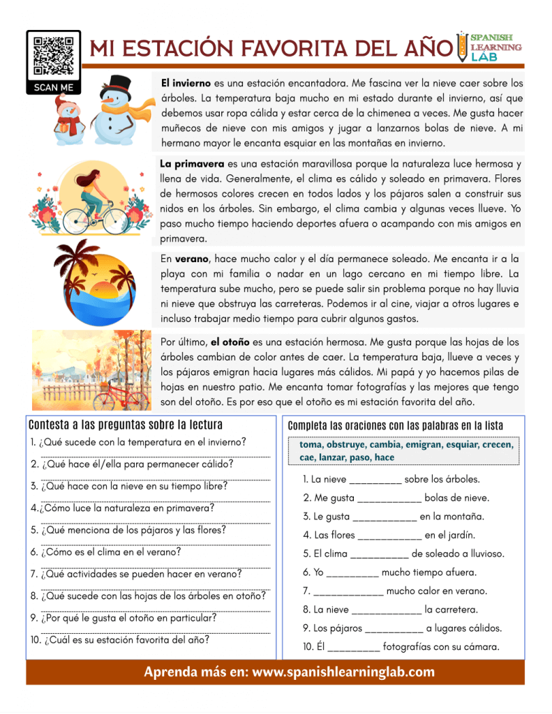 Spanish Reading Worksheets Archives - Spanish Learning Lab throughout Free Printable Spanish Reading Comprehension Worksheets