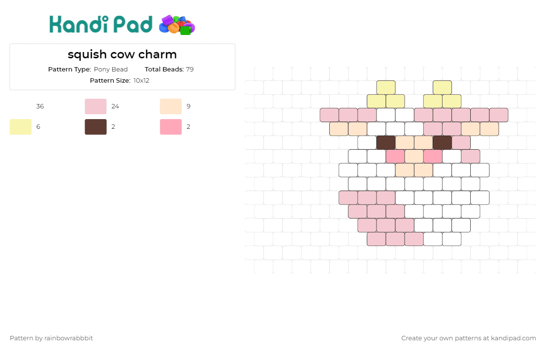 Squish Cow Charm Pony Bead Pattern - Kandi Pad | Kandi Patterns regarding Pony Bead Patterns Free Printable