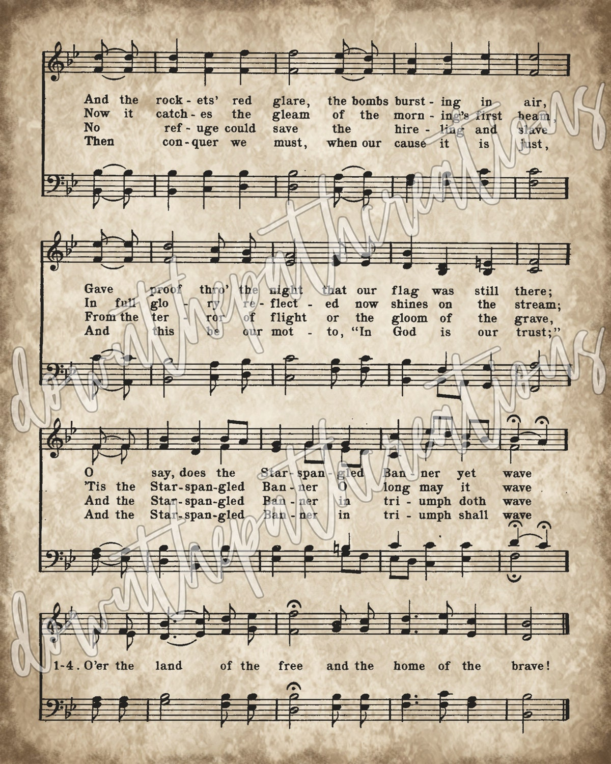 Star Spangled Banner Print, Printable Vintage Sheet Music, Instant inside Free Printable Piano Sheet Music For The Star Spangled Banner