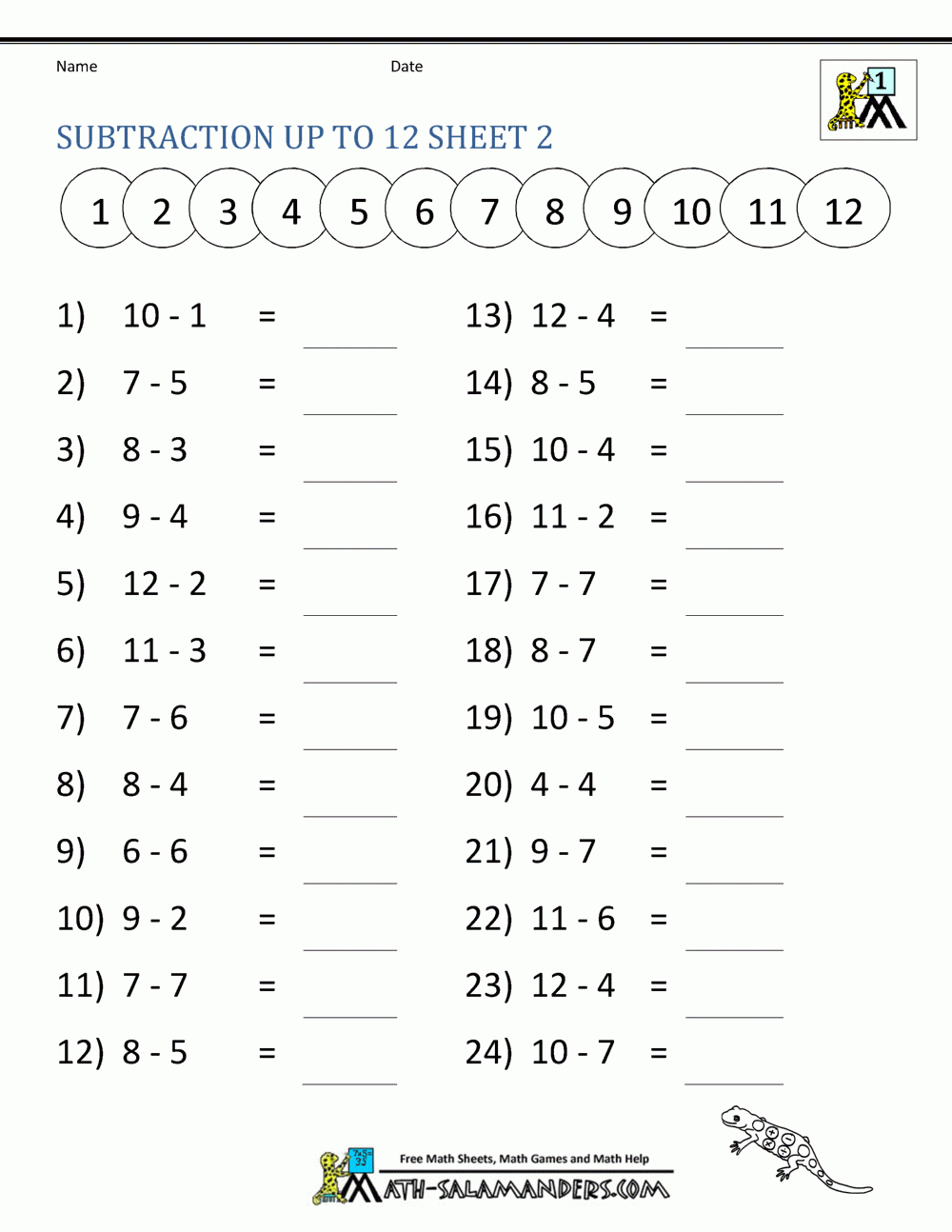 Subtraction Facts Worksheets 1St Grade for Free Printable Math Sheets