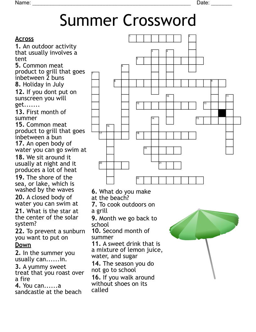 Summer Crossword - Wordmint regarding Summer Crossword Puzzle Free Printable