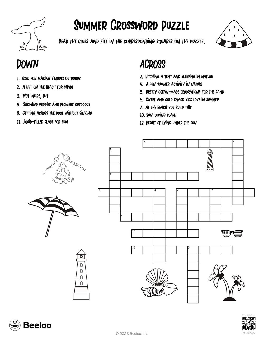 Summer-Themed Crossword Puzzles • Beeloo Printable Crafts And inside Summer Crossword Puzzle Free Printable