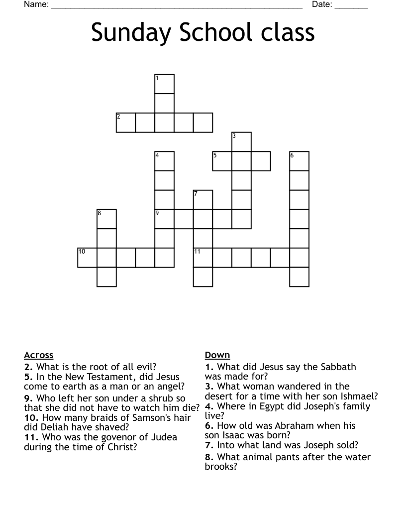 Sunday School Class Crossword - Wordmint with Free Printable Sunday School Crossword Puzzles