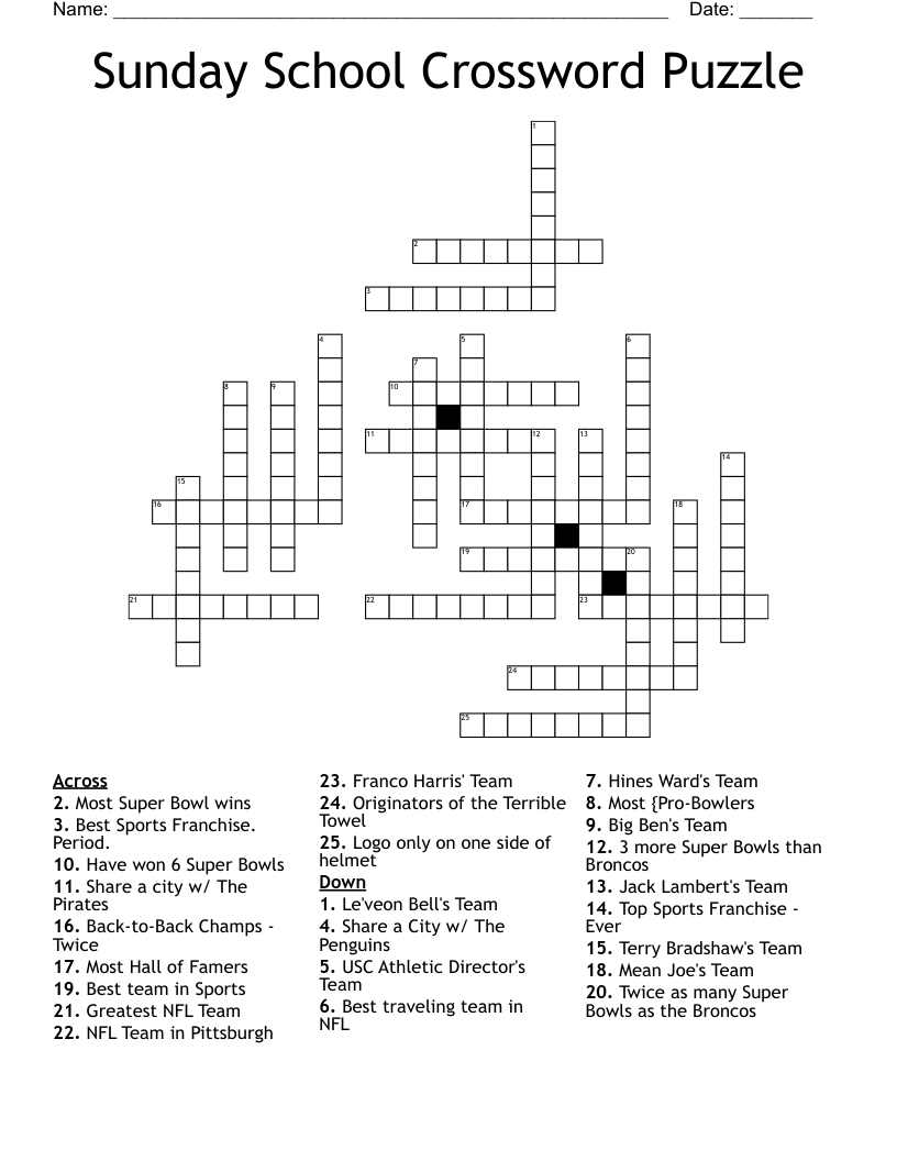 Sunday School Crossword Puzzle - Wordmint in Free Printable Sunday School Crossword Puzzles