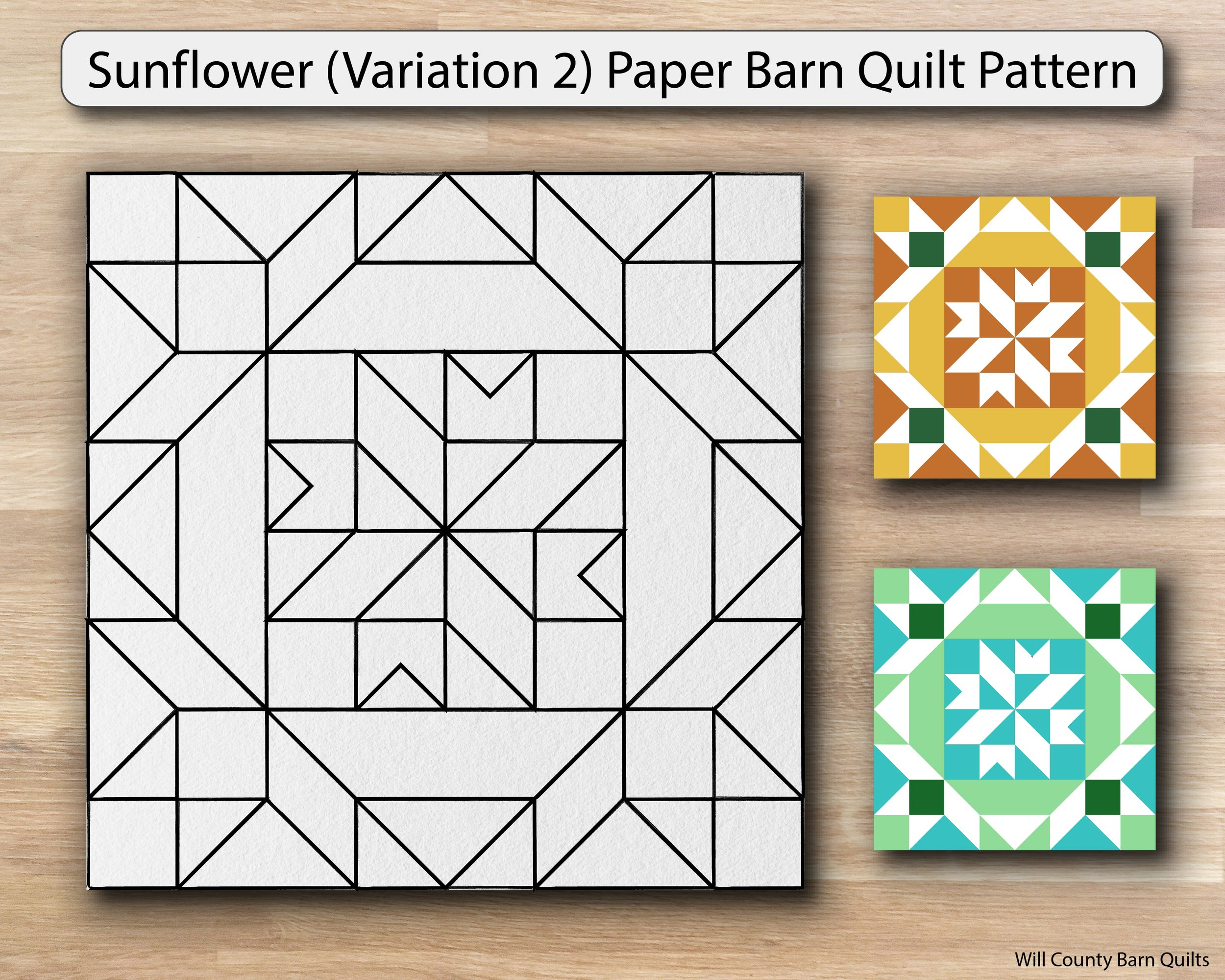 Sunflower (Variation 2) Barn Quilt Pattern — Will County Barn Quilt Trail pertaining to Free Printable Barn Quilt Patterns