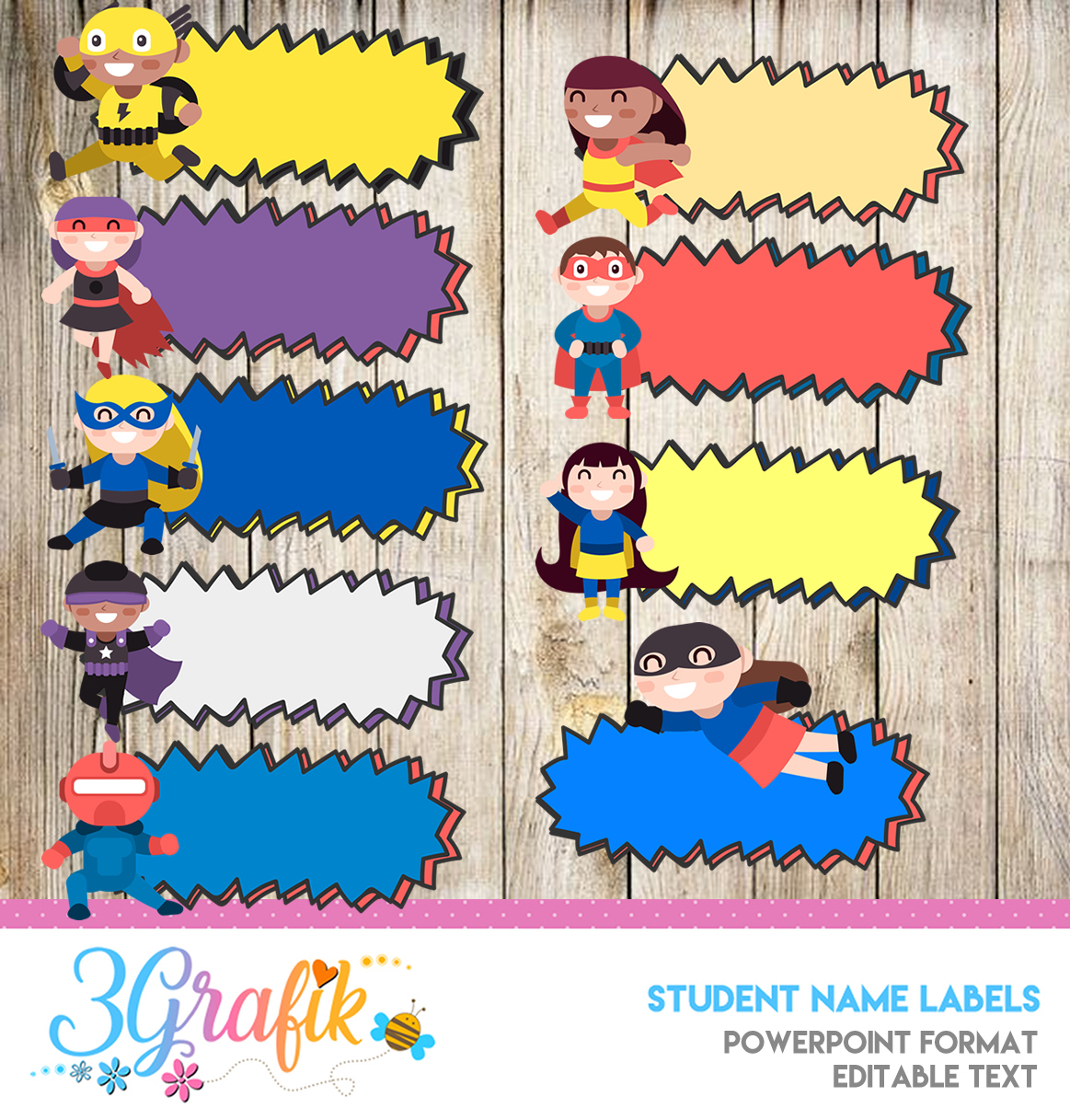 Super Hero - Student Name Labels - Printable - 3Grafik for Superhero Name Tags Free Printable