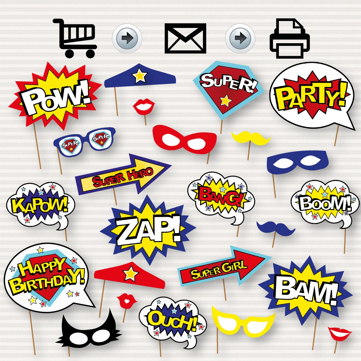 Superhero Photo Booth Printable Props Superhero Party Decorations intended for Free Printable Superhero Photo Booth Props