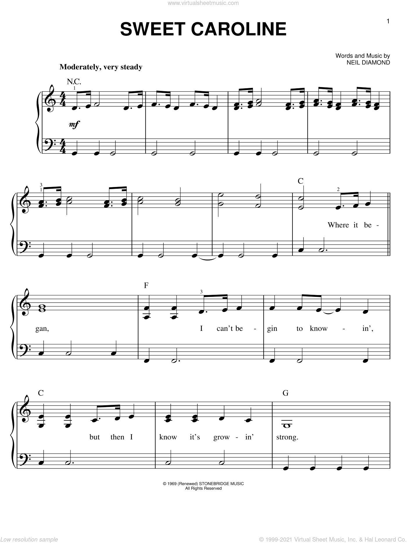 Sweet Caroline in Free Piano Sheet Music Online Printable Popular Songs