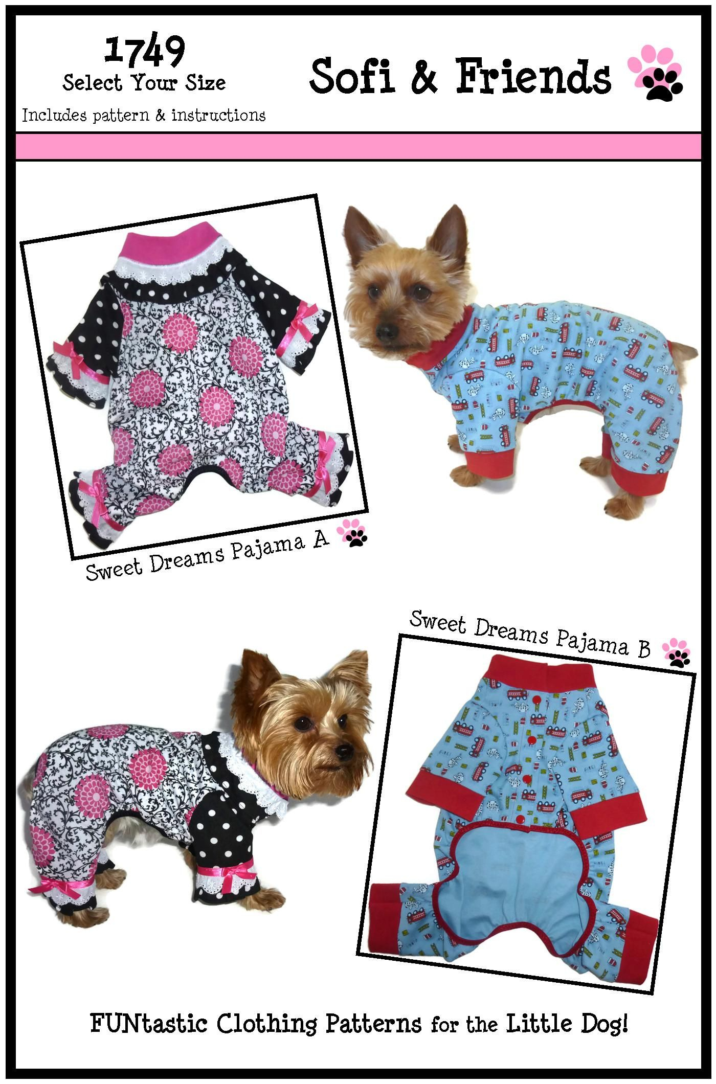 Sweet Dreams Dog Pajamas Sewing Pattern 1749 Dog Onesies Dog pertaining to Free Printable Dog Pajama Pattern