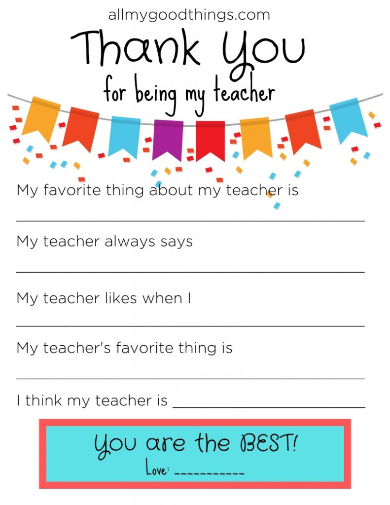 Teacher Appreciation Week Free Printable - All My Good Things intended for Free Teacher Appreciation Week Printable Cards