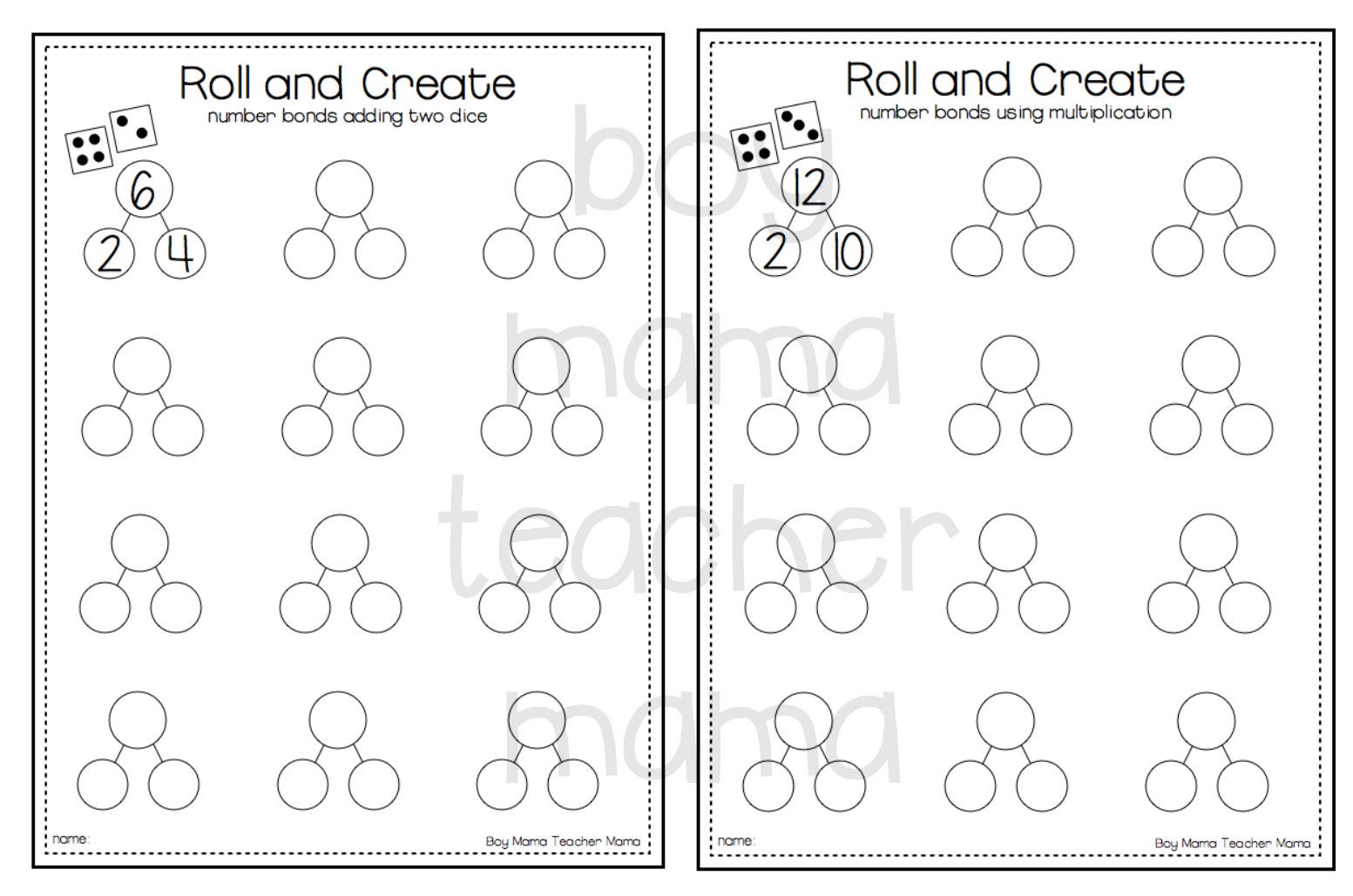 Teacher Mama: Free Roll And Create Number Bonds Printable {After within Free Printable Number Bond Template