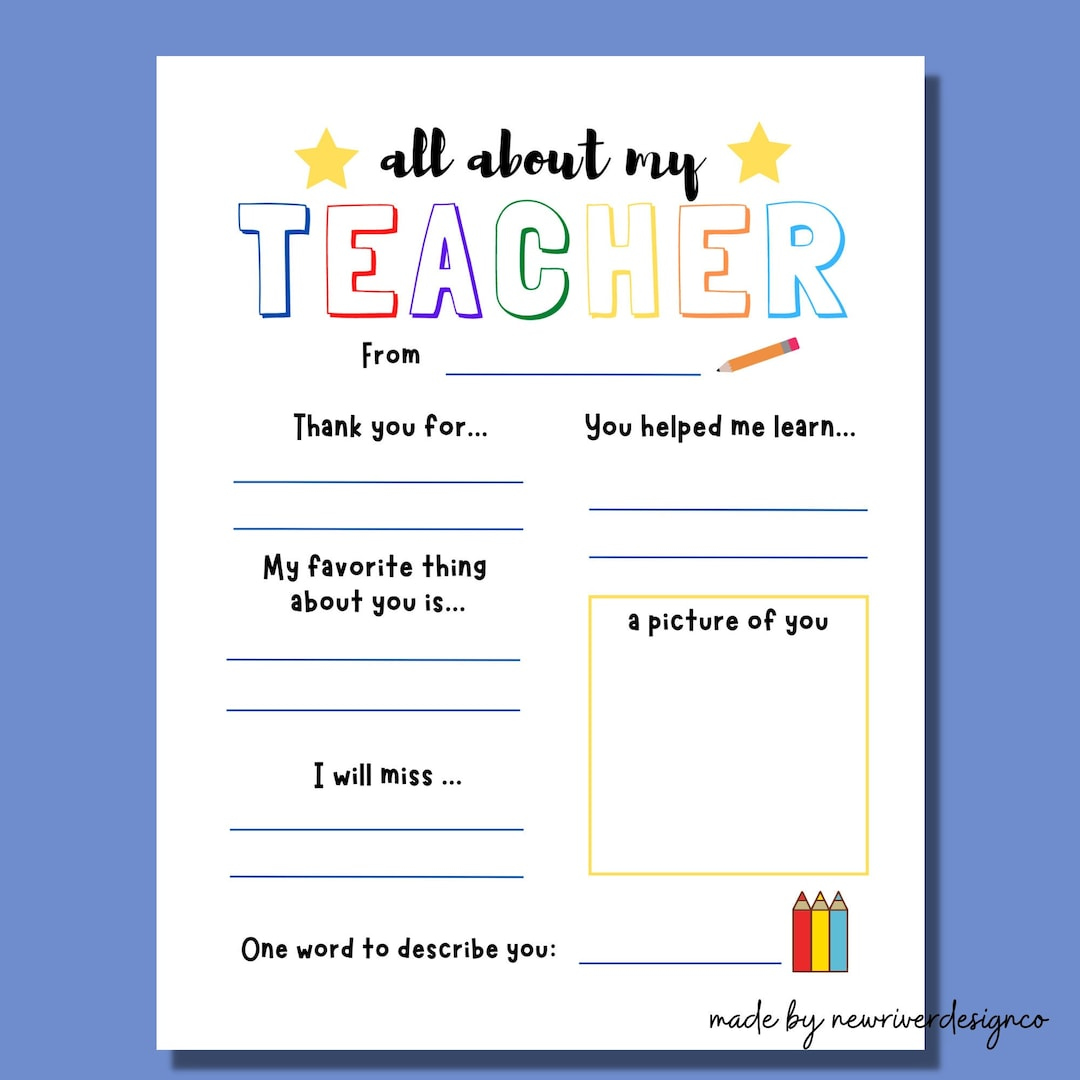 Teacher Thank You Printable, All About My Teacher, Teacher for All About My Teacher Free Printable