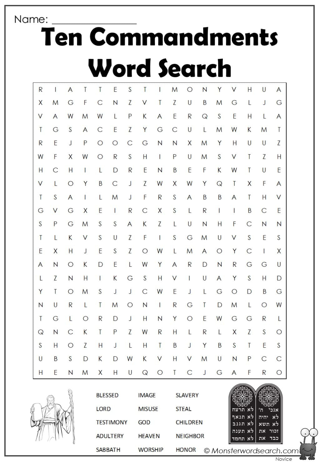 Ten Commandments Word Search - Monster Word Search with regard to Free Printable Catholic Word Search