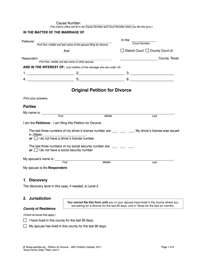 Texas Divorce Papers Pdf - Fill Online, Printable, Fillable, Blank within Free Printable Divorce Forms Texas