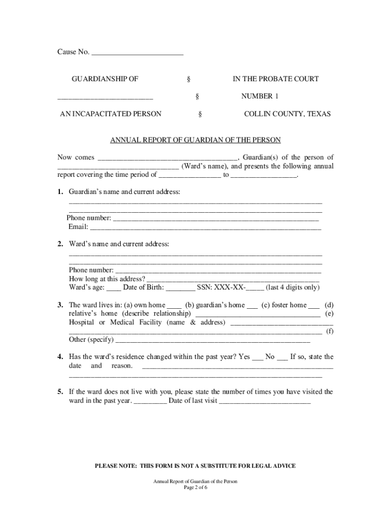 Texas Guardianship Annual Report Form - Fill Online, Printable intended for Free Printable Guardianship Forms Texas