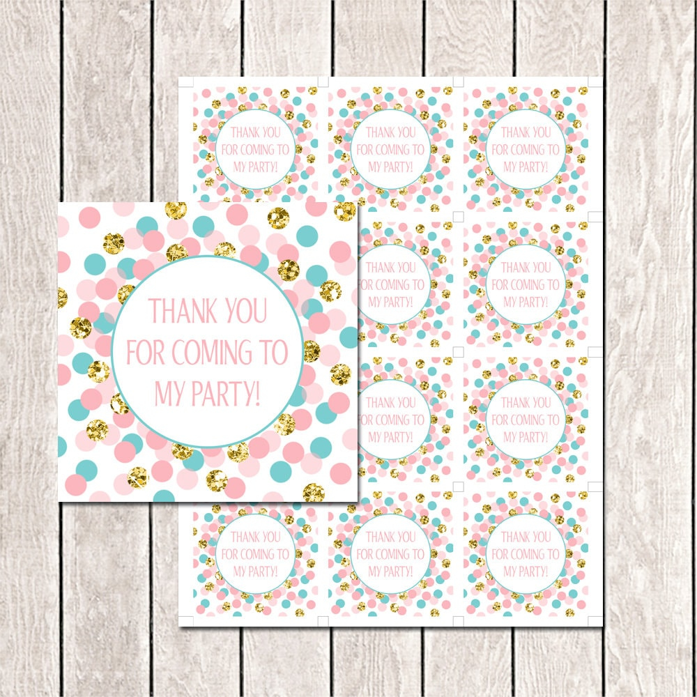 Thank You For Coming To My Party! Favor Tags Printable Pink Teal Gold Glitter Birthday Party Thank You Tags throughout Free Printable Thank You For Coming To My Party Tags