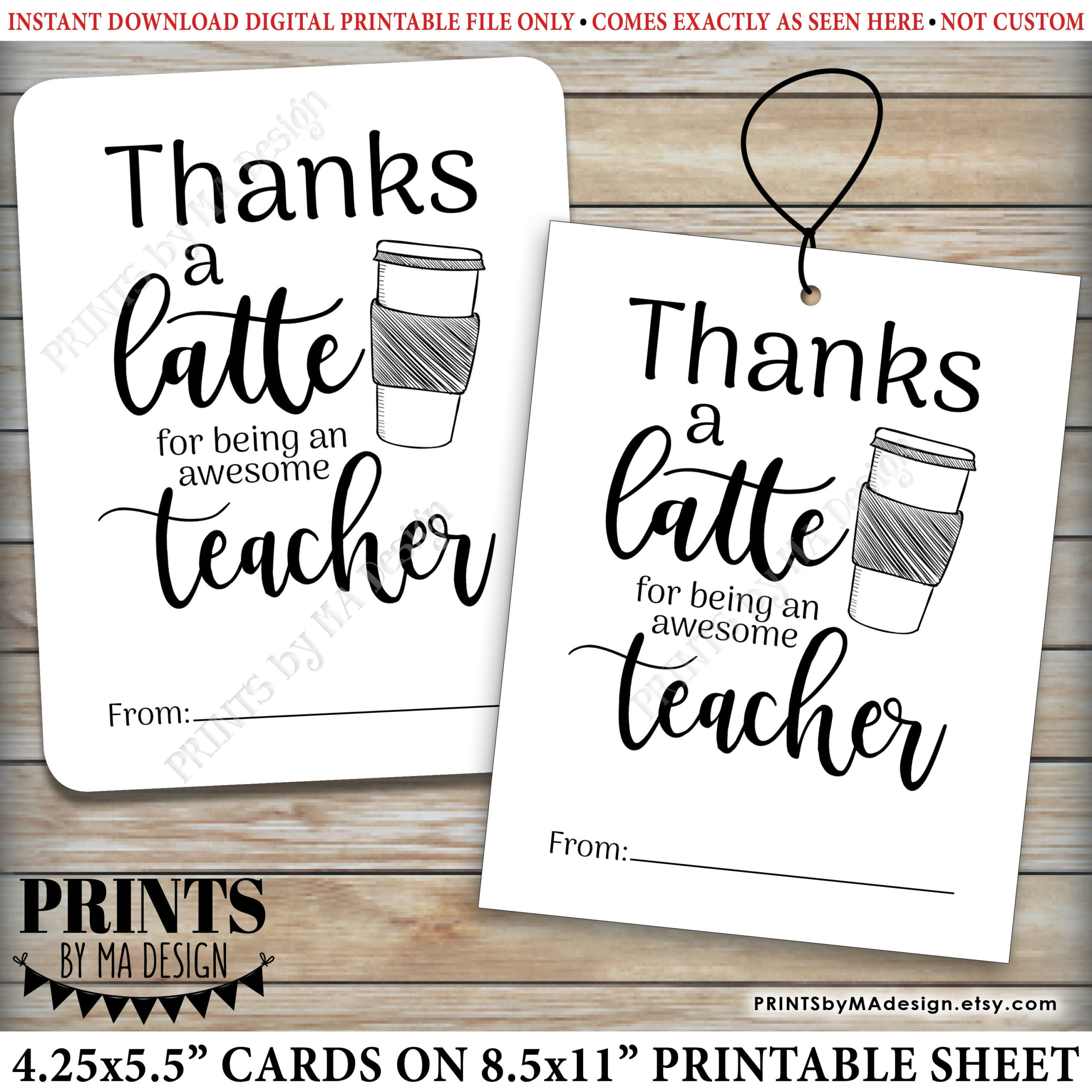 Thanks A Latte Card, Gift Card Holder For Teacher Appreciation with regard to Thanks A Latte Free Printable Card