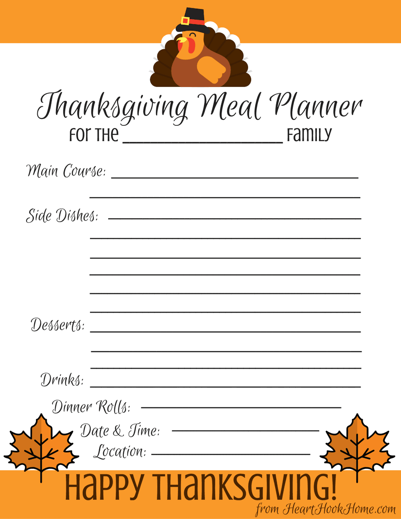 Thanksgiving Meal Planner - Free Printable Download pertaining to Free Printable Thanksgiving Menu Template