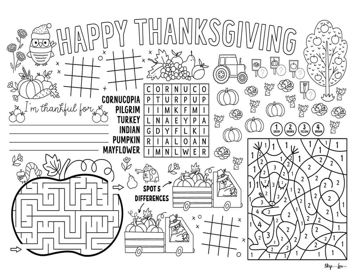 Thanksgiving Placemats | Skip To My Lou with regard to Free Printable Thanksgiving Coloring Placemats