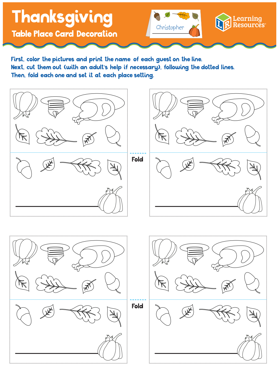 Thanksgiving Printable: Make A Table Place Card Decoration within Free Printable Thanksgiving Place Cards To Color