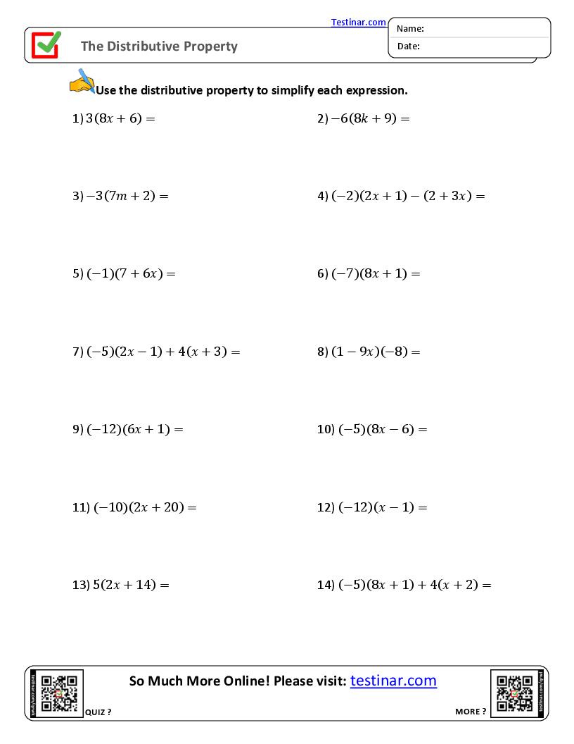 The Distributive Property Worksheets in Free Printable Distributive Property Worksheets