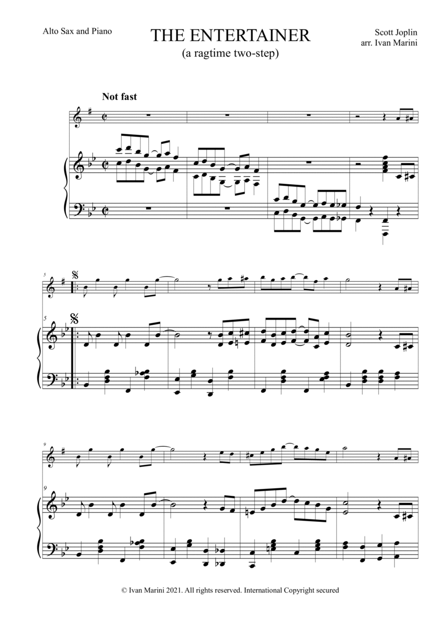 The Entertainer (A Ragtime Two-Step) - Easy Version For Alto Sax intended for Free Printable Sheet Music for the Entertainer