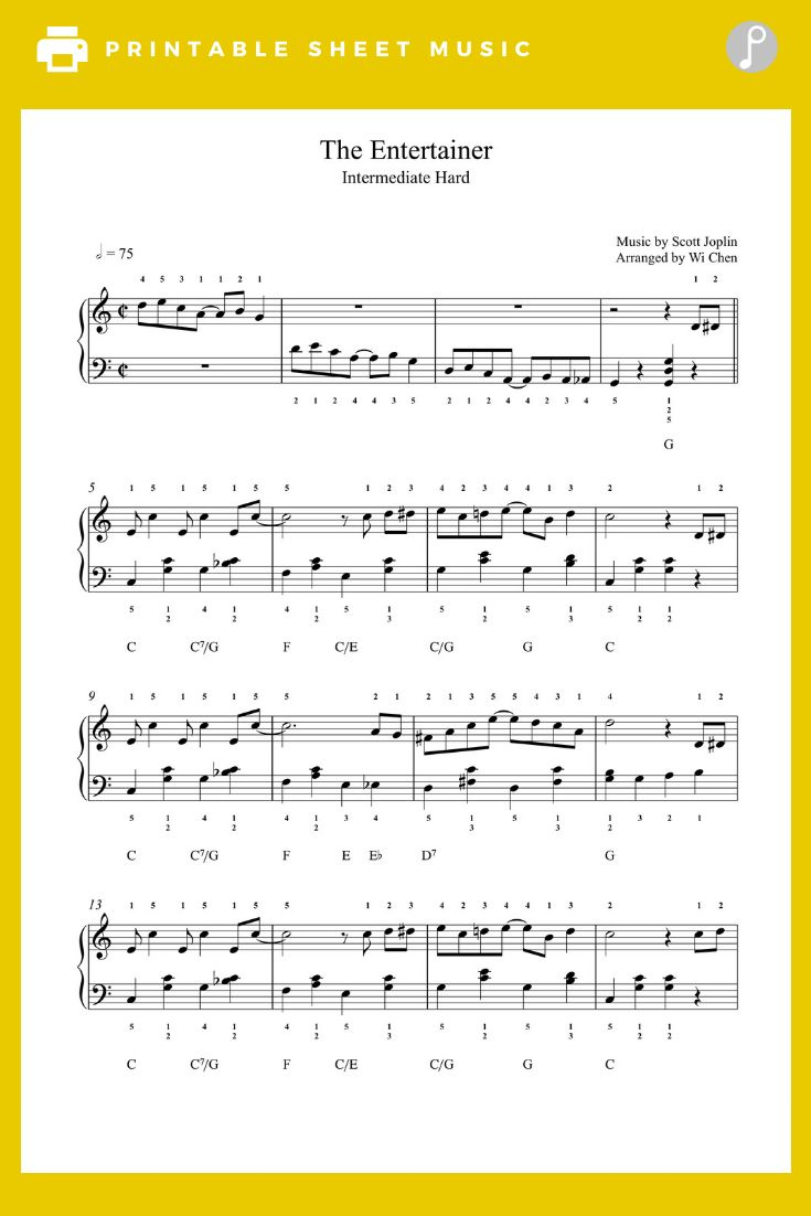 The Entertainerscott Joplin Piano Sheet Music | Intermediate throughout Free Printable Sheet Music For The Entertainer