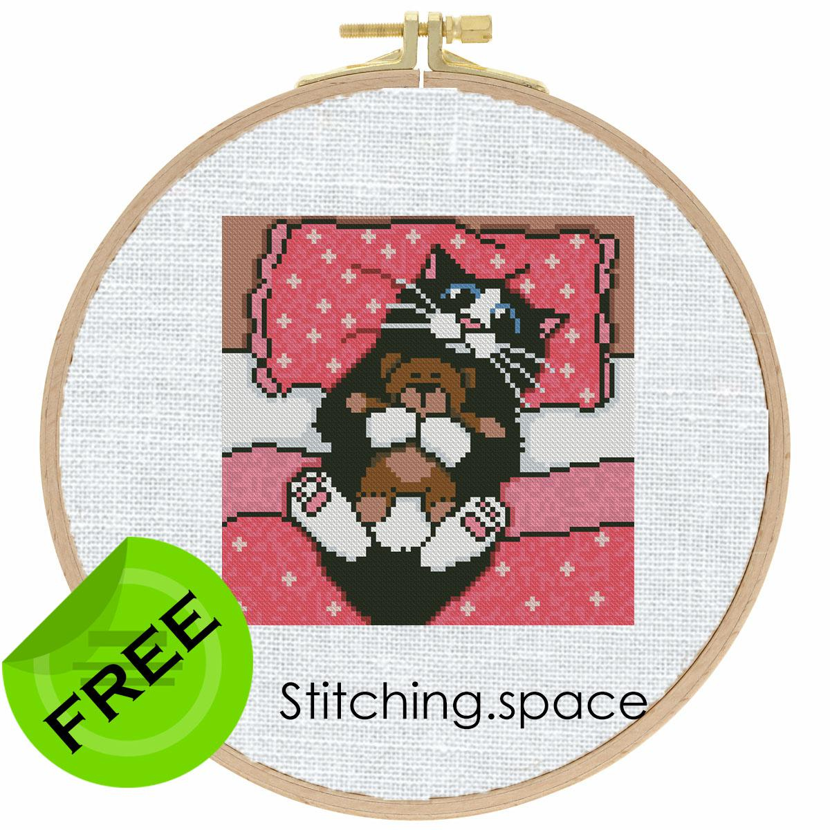 The Free Printable Pdf Cross-Stitch Pattern “Cat Good Night” In inside Free Printable Modern Cross Stitch Patterns