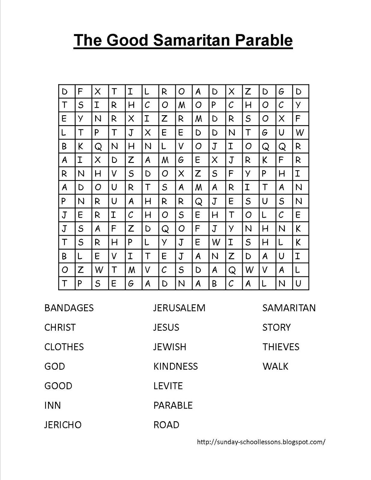 The Good Samaritan Crossword Puzzle (Free Printable) - Parables with Free Printable Sunday School Crossword Puzzles