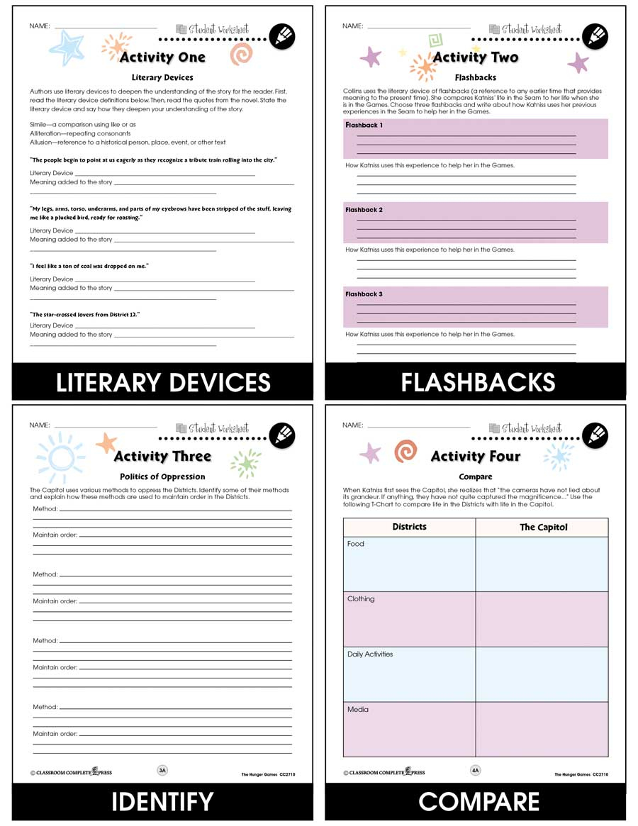 The Hunger Games - Bonus Worksheets - Grades 7 To 8 - Ebook inside Hunger Games Free Printable Worksheets