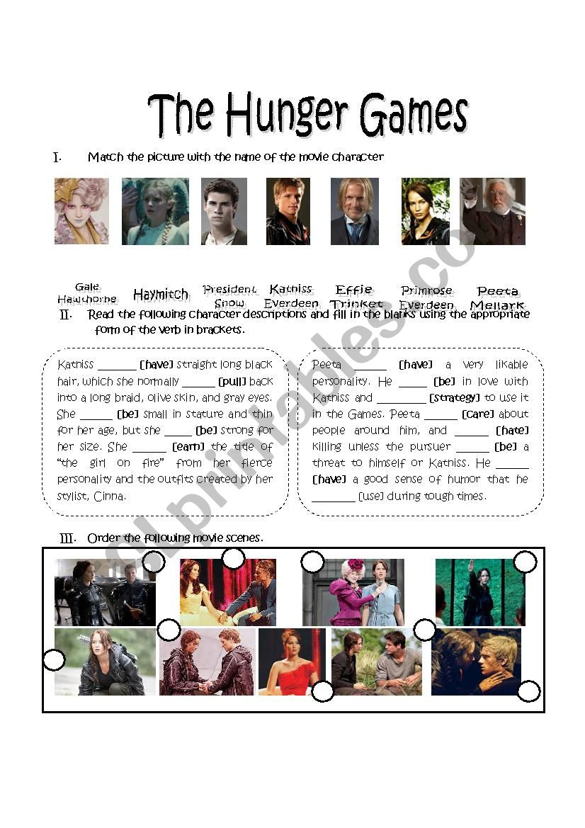 The Hunger Games, Movie Activity - Esl Worksheetidebere intended for Hunger Games Free Printable Worksheets