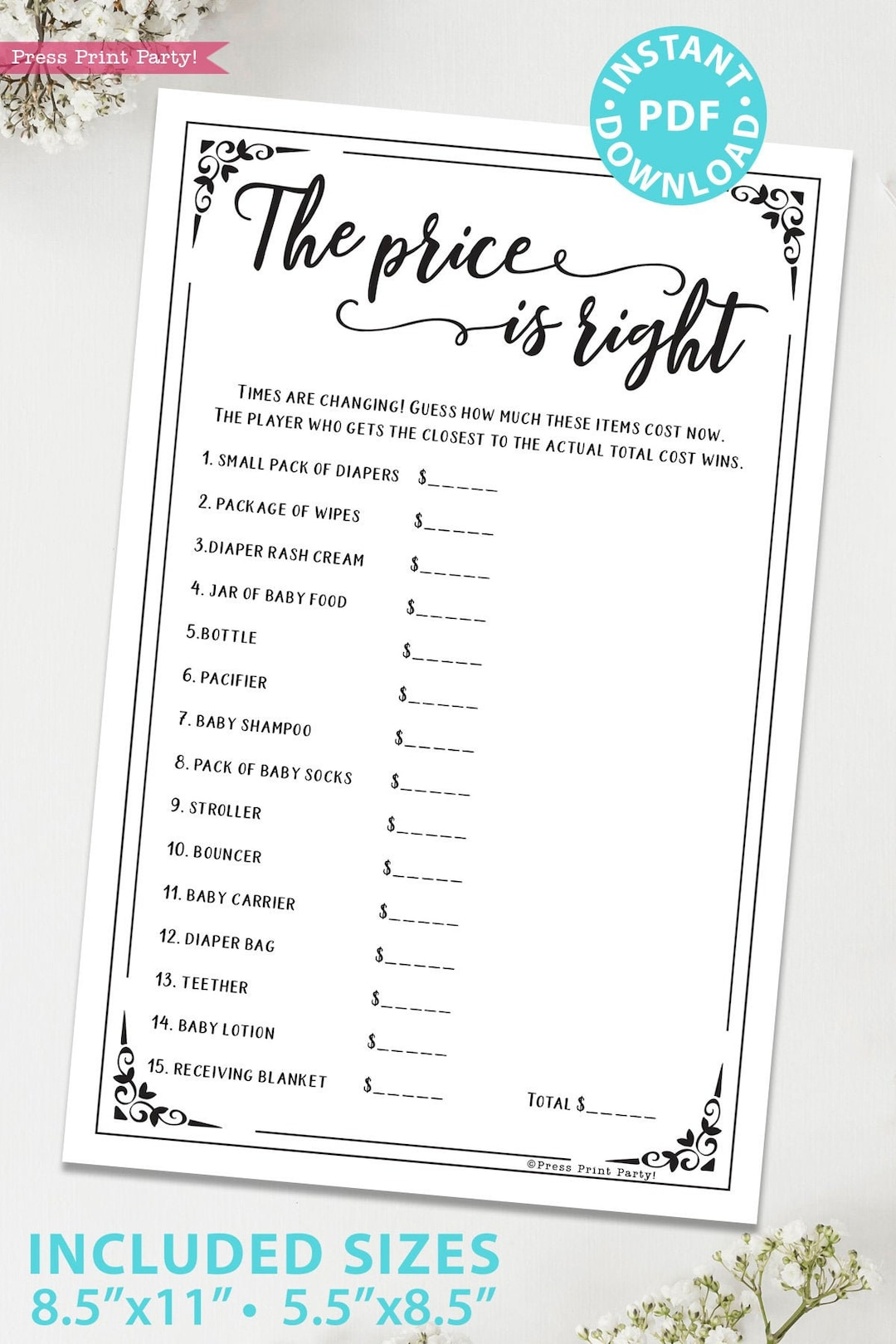 The Price Is Right Baby Shower Game Printable, Unique Baby Shower Game Template, Funny Baby Shower Activities, Rustic, Instant Download - Etsy with Price Is Right Baby Shower Game Free Printable