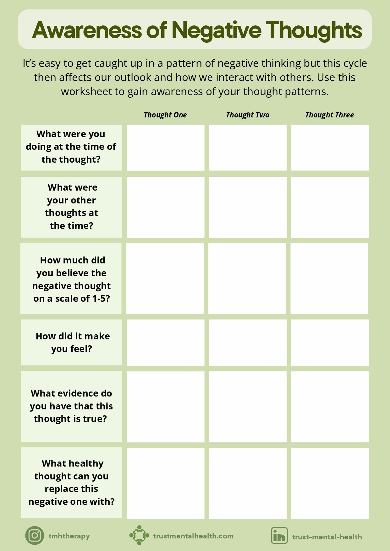 Therapy Worksheets | Cbt Worksheets | Trust Mental Health for Free Printable Mental Health Worksheets