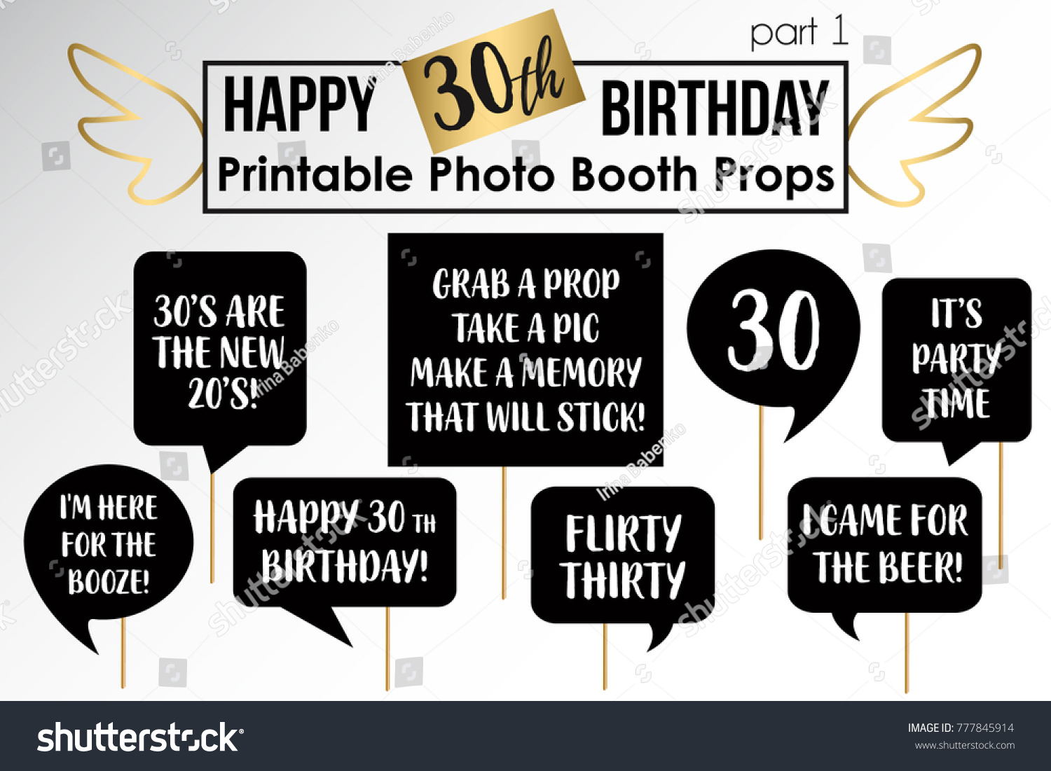 Thirtieth Birthday Party Printable Photo Booth Stock Vector inside Free Printable 30Th Birthday Photo Booth Props