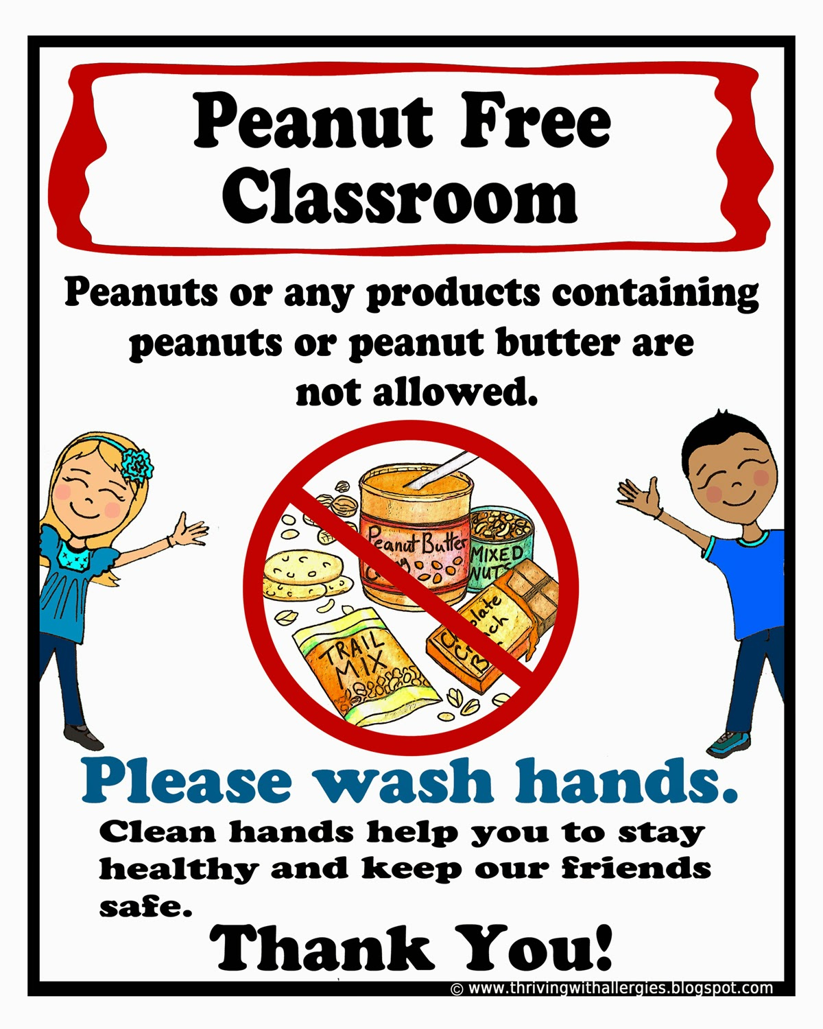 Thriving With Allergies: Food Allergy Alert Daycare/School regarding Printable Peanut Free Classroom Signs