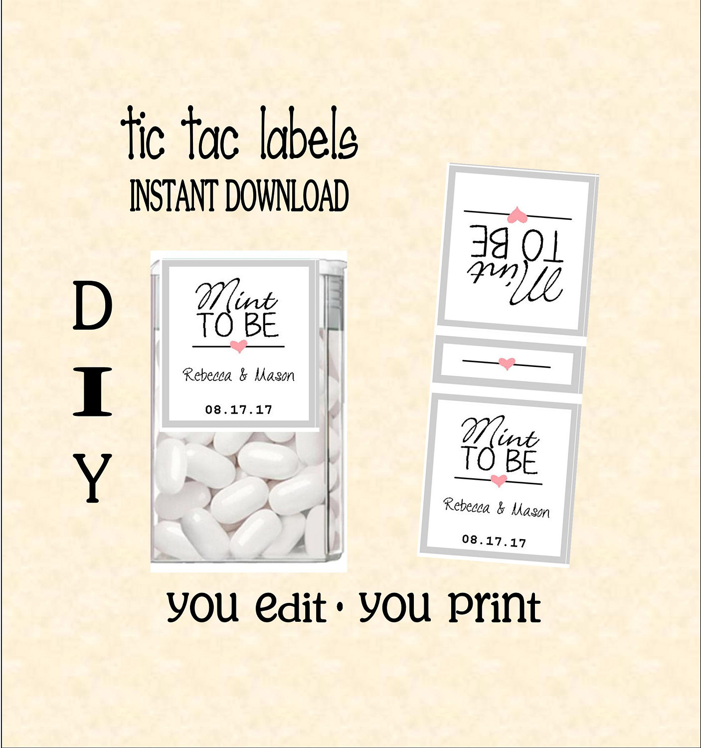 Tic Tac Labels Mint To Be - Wedding- Do It Yourself - Instant Download - You Edit - You Print, Digital Pdf File) Diy # Tic78815 in Free Printable Tic Tac Labels