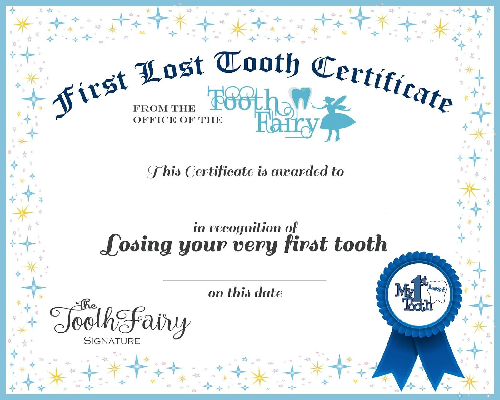 Tooth Fairy Visits And Printable Certificate pertaining to Free Printable First Lost Tooth Certificate