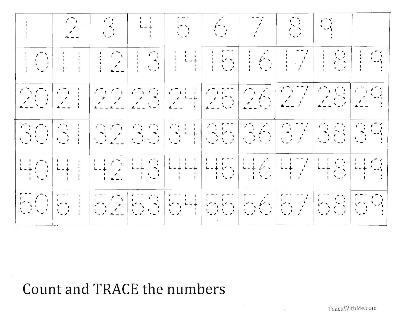 Trace The Number 1-59 Worksheet | Number Worksheets, Tracing throughout Free Printable Tracing Numbers 1-50