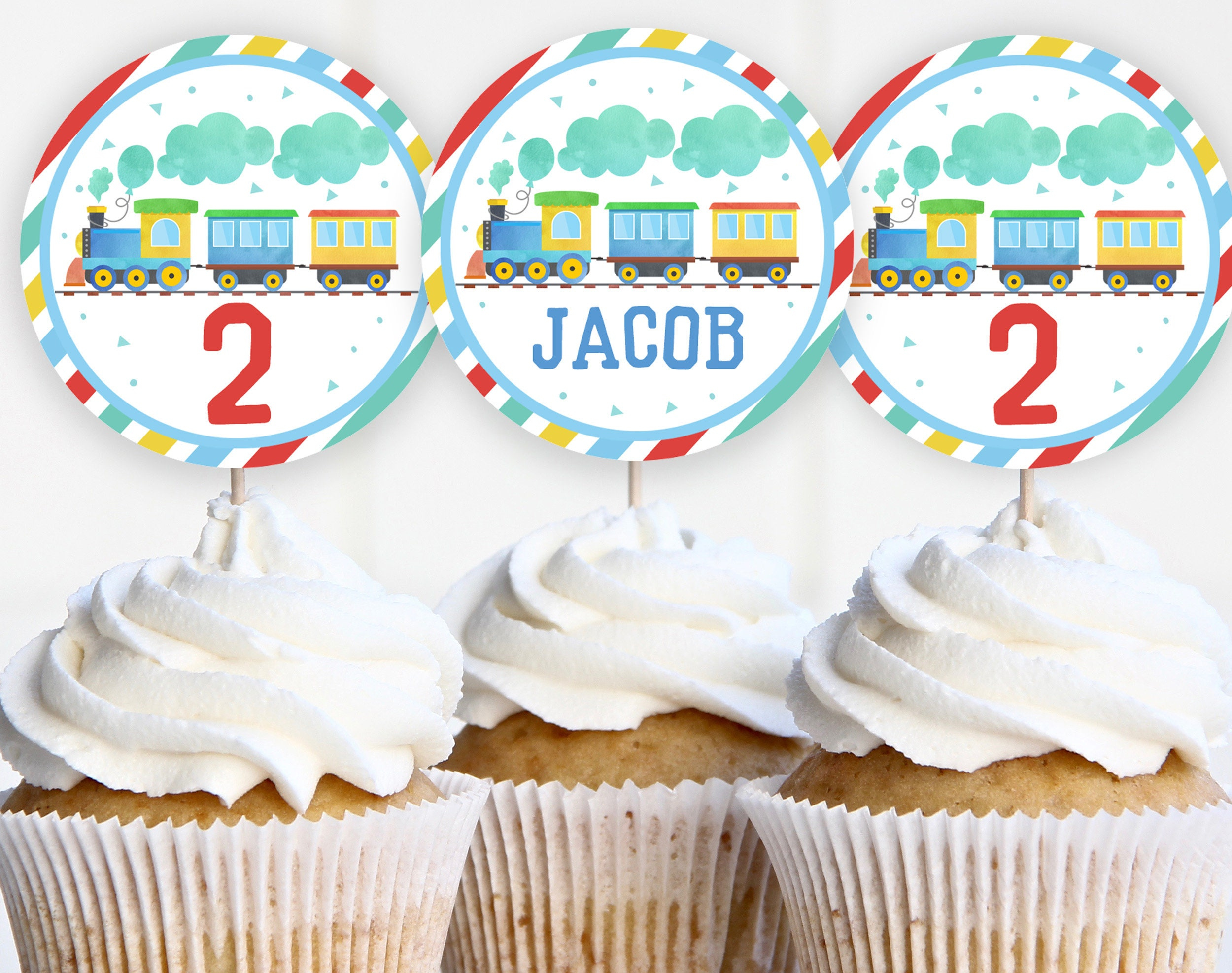 Train Birthday Cupcake Toppers Train Party Decoration Boy 2Nd within Free Printable Train Cupcake Toppers