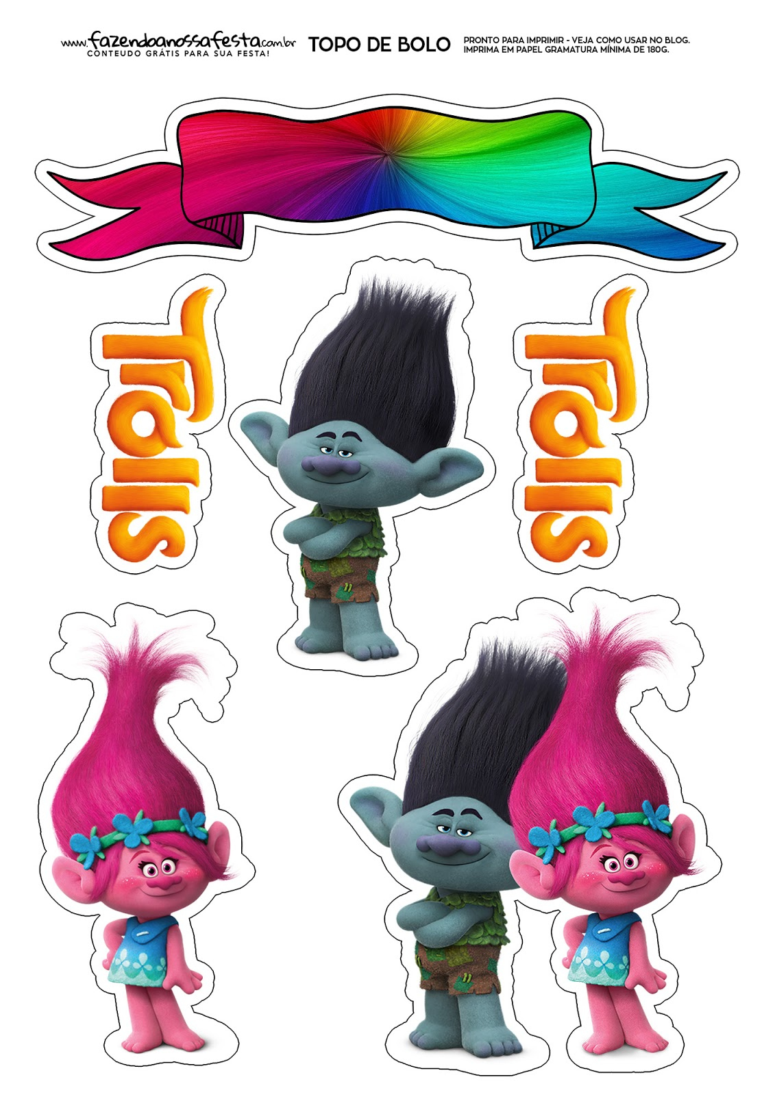 Trolls: Free Printable Cake Toppers. - Oh My Fiesta! In English with Free Printable Trolls