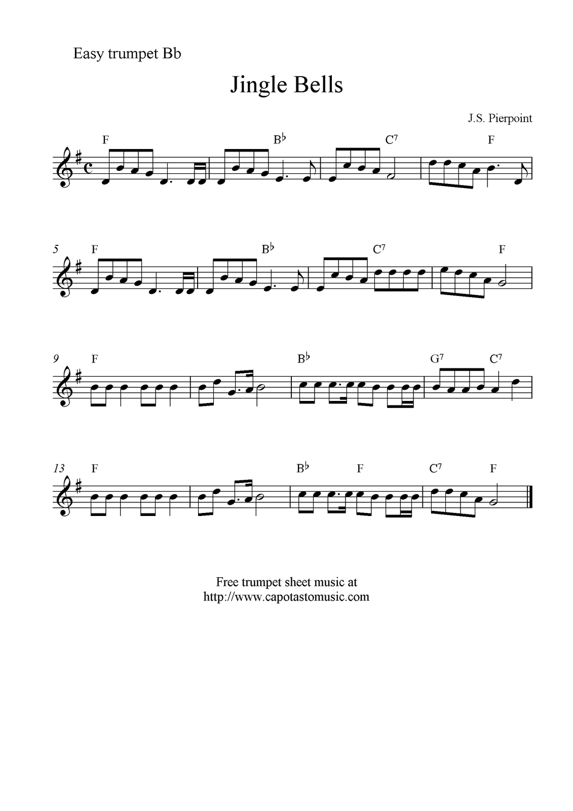 Trumpet Sheet Music | Sheet Music Scores: Jingle Bells, Free inside Free Printable Sheet Music for Trumpet