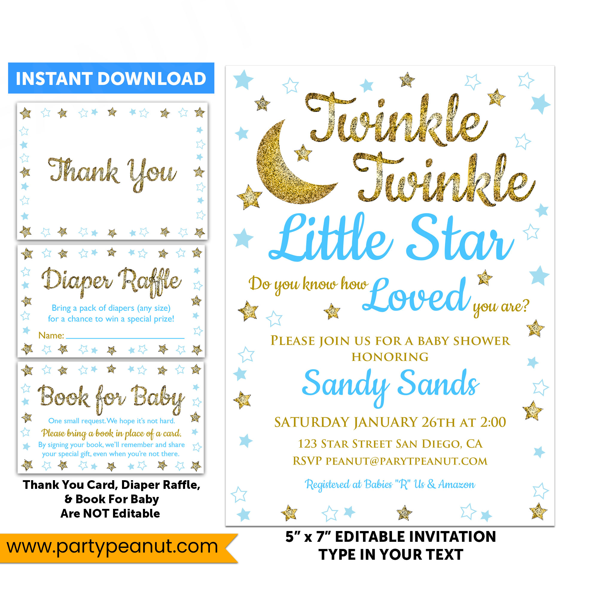 Twinkle Little Star Invitations Set Baby Shower Boy - Party Peanut inside Free Printable Twinkle Twinkle Little Star Baby Shower Invitations